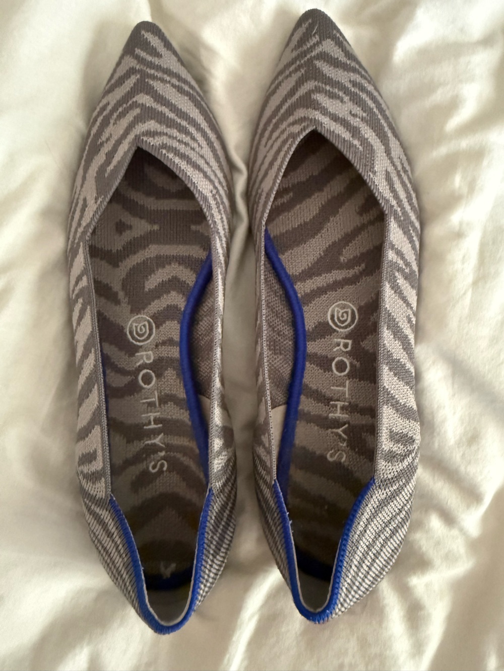 Rothy’s The Point Flats, grey zebra, size 10.5